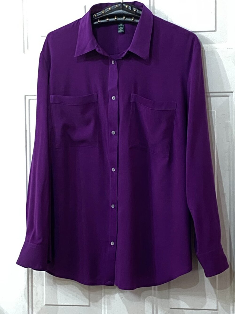 Lauren Ralph Lauren Sz 1X Purple Blouse Button Up Long Sleeve Pockets